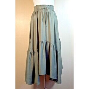 NWT Scarlet Darkness Maxi Elastic Renaissance Skirt Green Small Pocket Tiered